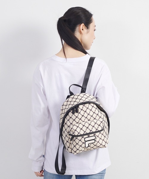 FILA(フィラ)の「FILA/フィラ モノグラム柄 ワッペン ブランド ロゴ ナイロン ミニ リュックサック バッグパック(バックパック/リュック・レディース・ブラック/ネイビー/ベージュ/オフホワイト・FREE)」の9枚目の写真