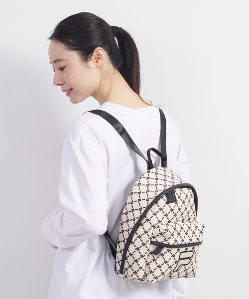 FILA(フィラ)の「FILA/フィラ モノグラム柄 ワッペン ブランド ロゴ ナイロン ミニ リュックサック バッグパック(バックパック/リュック・レディース・ブラック/ネイビー/ベージュ/オフホワイト・FREE)」の5枚目の写真