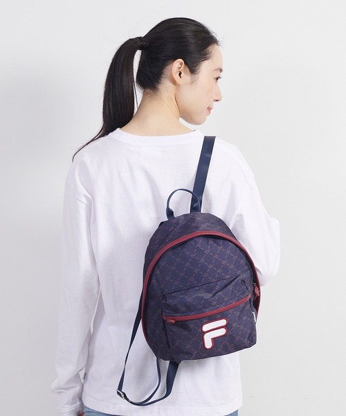 FILA(フィラ)の「FILA/フィラ モノグラム柄 ワッペン ブランド ロゴ ナイロン ミニ リュックサック バッグパック(バックパック/リュック・レディース・ブラック/ネイビー/ベージュ/オフホワイト・FREE)」の8枚目の写真