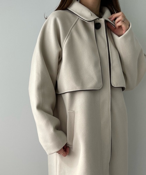 LE MORE（リモア）の「パイピングステンカラーコート（ステンカラーコート・レディース・ブラック/ベージュ/ブラウン/アイボリー・FREE）」の2枚目の写真