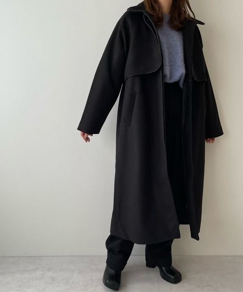 LE MORE（リモア）の「パイピングステンカラーコート（ステンカラーコート・レディース・ブラック/ベージュ/ブラウン/アイボリー・FREE）」の3枚目の写真