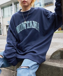 MONO-MART | ビッグシルエットサテン刺繍カレッジロゴ 裏毛プルオーバースウェット(スウェット)
