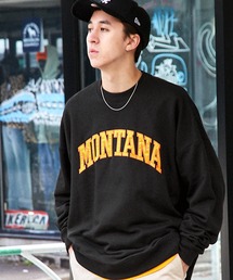 MONO-MART | ビッグシルエットサテン刺繍カレッジロゴ 裏毛プルオーバースウェット(スウェット)