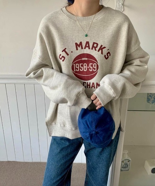 MINS MINIS(ミンスミニス)の「サイドスリットルーズスウェット(スウェット・レディース・グレー/オレンジ/オートミール/ライトイエロー・FREE)」の3枚目の写真