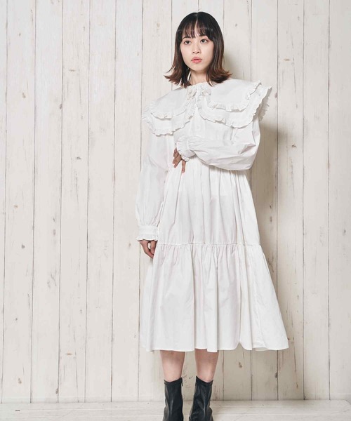 Clice de Paris(クリシェドゥパリス)の「K/フリル衿ワンピース(ワンピース・レディース・ホワイト/ブラック・ONESIZE)」の9枚目の写真