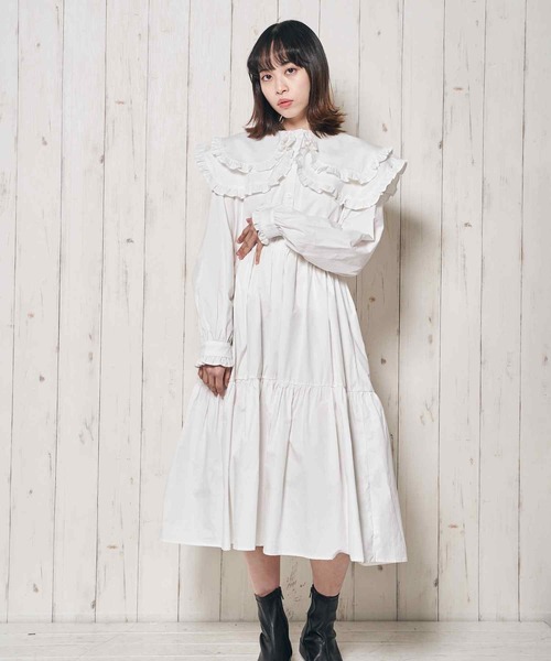 Clice de Paris(クリシェドゥパリス)の「K/フリル衿ワンピース(ワンピース・レディース・ホワイト/ブラック・ONESIZE)」の14枚目の写真