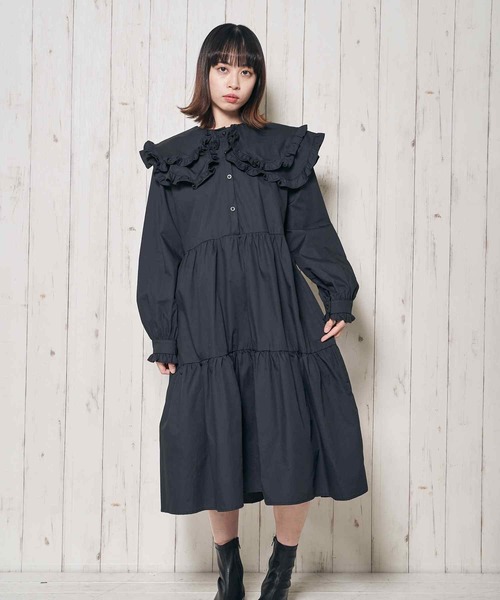 Clice de Paris(クリシェドゥパリス)の「K/フリル衿ワンピース(ワンピース・レディース・ホワイト/ブラック・ONESIZE)」の6枚目の写真