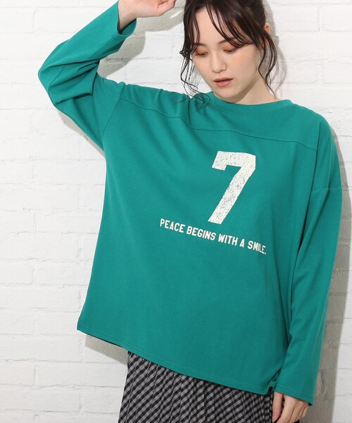 Cutie Blonde（キューティーブロンド）の「◆【S-L】ナンバーロゴロンT（Tシャツ/カットソー・レディース・オフホワイト/グレー系その他/グリーン・01/03/02）」の4枚目の写真