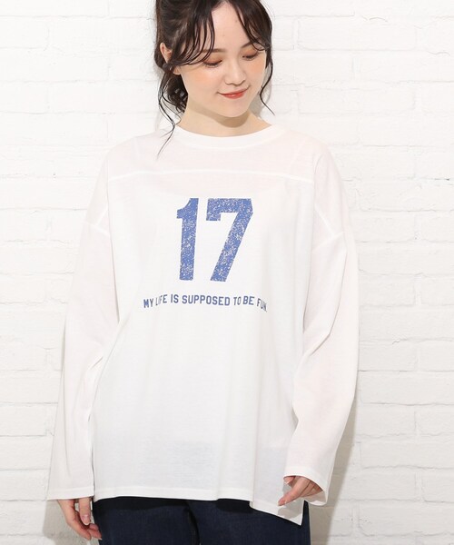 Cutie Blonde（キューティーブロンド）の「◆【S-L】ナンバーロゴロンT（Tシャツ/カットソー・レディース・オフホワイト/グレー系その他/グリーン・01/03/02）」の5枚目の写真