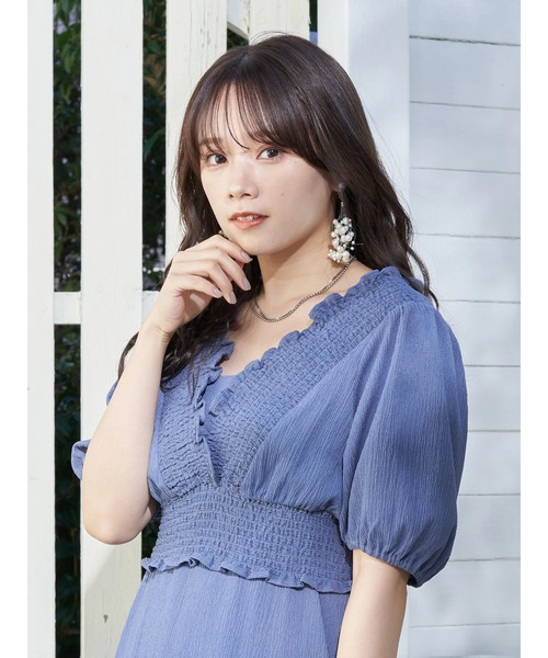 earth music&ecology（アースミュージックアンドエコロジー）の「ＳＥＴ２点ショートブラウス＋キャミワンピース（ワンピース・レディース・ブルー/モカ/チェック・FREE）」の11枚目の写真