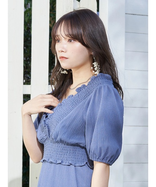 earth music&ecology（アースミュージックアンドエコロジー）の「ＳＥＴ２点ショートブラウス＋キャミワンピース（ワンピース・レディース・ブルー/モカ/チェック・FREE）」の17枚目の写真