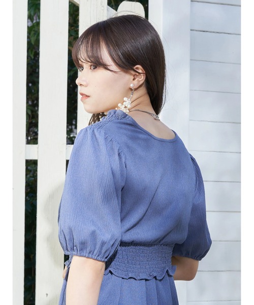 earth music&ecology（アースミュージックアンドエコロジー）の「ＳＥＴ２点ショートブラウス＋キャミワンピース（ワンピース・レディース・ブルー/モカ/チェック・FREE）」の5枚目の写真