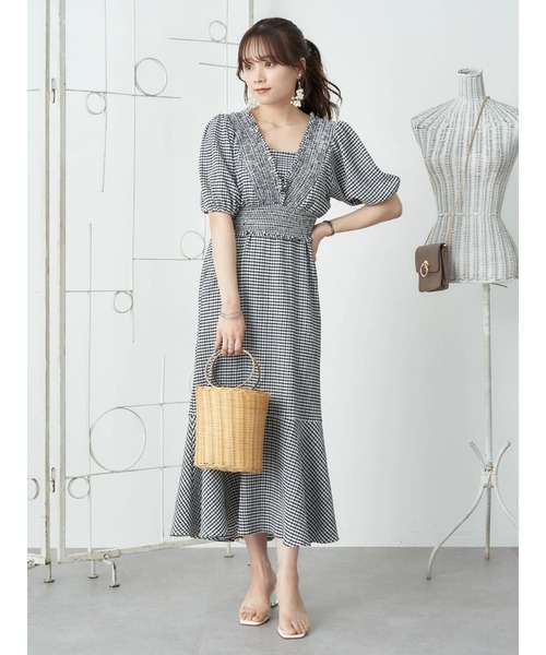 earth music&ecology（アースミュージックアンドエコロジー）の「ＳＥＴ２点ショートブラウス＋キャミワンピース（ワンピース・レディース・ブルー/モカ/チェック・FREE）」の7枚目の写真