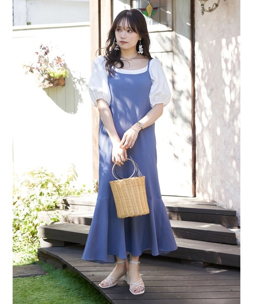 earth music&ecology（アースミュージックアンドエコロジー）の「ＳＥＴ２点ショートブラウス＋キャミワンピース（ワンピース・レディース・ブルー/モカ/チェック・FREE）」の14枚目の写真