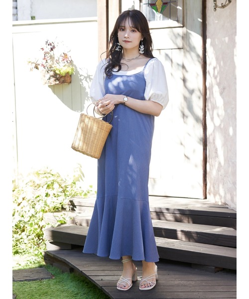 earth music&ecology（アースミュージックアンドエコロジー）の「ＳＥＴ２点ショートブラウス＋キャミワンピース（ワンピース・レディース・ブルー/モカ/チェック・FREE）」の19枚目の写真