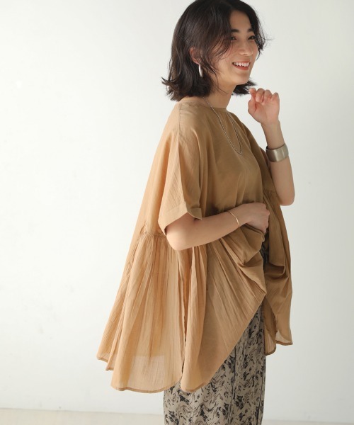 Bou Jeloud（ブージュルード）の「コットン100綿ボイルトップス（その他トップス・レディース・チャコールグレー/オフホワイト/グリーン/キャメル・FREE）」の4枚目の写真