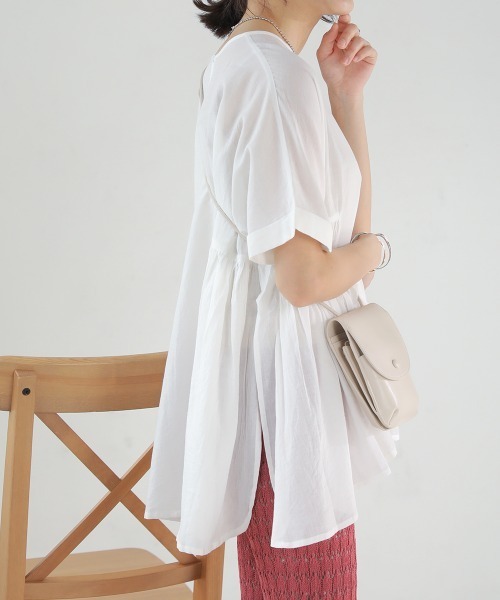 Bou Jeloud（ブージュルード）の「コットン100綿ボイルトップス（その他トップス・レディース・チャコールグレー/オフホワイト/グリーン/キャメル・FREE）」の5枚目の写真