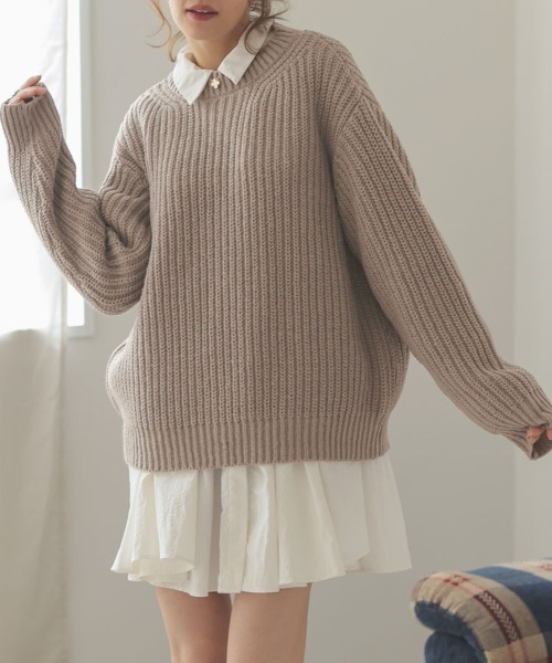 DONOBAN（ドノバン）の「ローゲージざっくりニット（ニット/セーター・レディース・ネイビー/ベージュ/ピンク系その他/ブルーグリーン/アイボリー・F）」の2枚目の写真