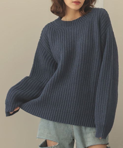 DONOBAN（ドノバン）の「ローゲージざっくりニット（ニット/セーター・レディース・ネイビー/ベージュ/ピンク系その他/ブルーグリーン/アイボリー・F）」の3枚目の写真