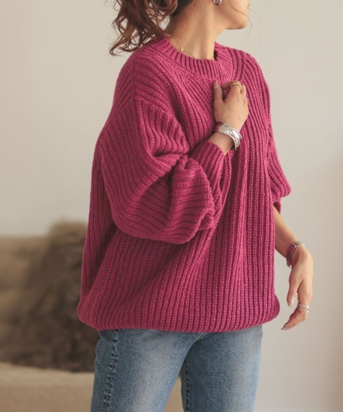 DONOBAN（ドノバン）の「ローゲージざっくりニット（ニット/セーター・レディース・ネイビー/ベージュ/ピンク系その他/ブルーグリーン/アイボリー・F）」の5枚目の写真