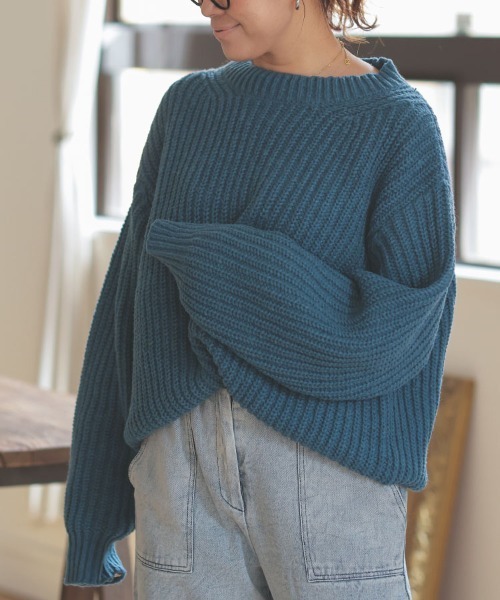 DONOBAN（ドノバン）の「ローゲージざっくりニット（ニット/セーター・レディース・ネイビー/ベージュ/ピンク系その他/ブルーグリーン/アイボリー・F）」の4枚目の写真