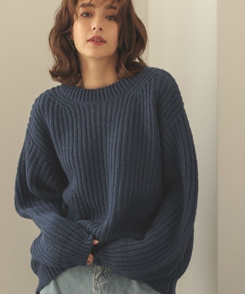 DONOBAN（ドノバン）の「ローゲージざっくりニット（ニット/セーター・レディース・ネイビー/ベージュ/ピンク系その他/ブルーグリーン/アイボリー・F）」の11枚目の写真