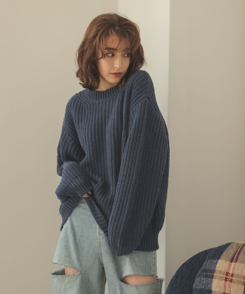 DONOBAN（ドノバン）の「ローゲージざっくりニット（ニット/セーター・レディース・ネイビー/ベージュ/ピンク系その他/ブルーグリーン/アイボリー・F）」の12枚目の写真