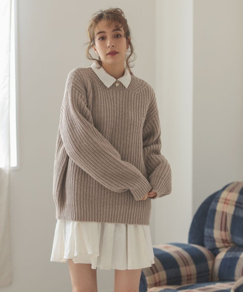 DONOBAN（ドノバン）の「ローゲージざっくりニット（ニット/セーター・レディース・ネイビー/ベージュ/ピンク系その他/ブルーグリーン/アイボリー・F）」の8枚目の写真