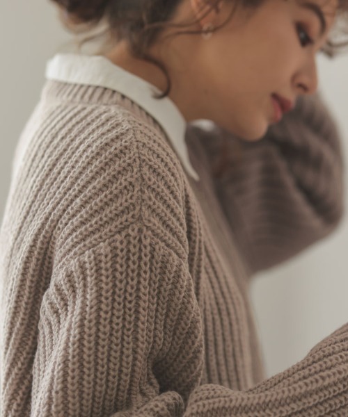 DONOBAN（ドノバン）の「ローゲージざっくりニット（ニット/セーター・レディース・ネイビー/ベージュ/ピンク系その他/ブルーグリーン/アイボリー・F）」の9枚目の写真