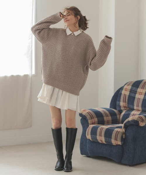 DONOBAN（ドノバン）の「ローゲージざっくりニット（ニット/セーター・レディース・ネイビー/ベージュ/ピンク系その他/ブルーグリーン/アイボリー・F）」の10枚目の写真