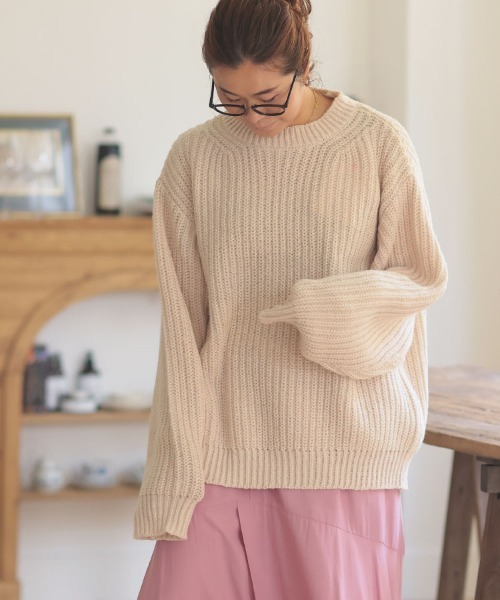 DONOBAN（ドノバン）の「ローゲージざっくりニット（ニット/セーター・レディース・ネイビー/ベージュ/ピンク系その他/ブルーグリーン/アイボリー・F）」の7枚目の写真