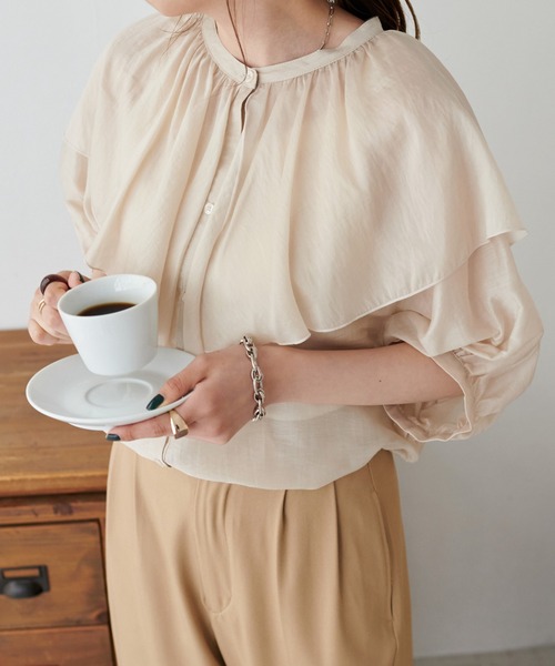 DISCOAT（ディスコート）の「【前後2WAY】衿フリルシアーブラウス（シャツ/ブラウス・レディース・ブラック/ミント/ホワイト系その他・FREE）」の2枚目の写真