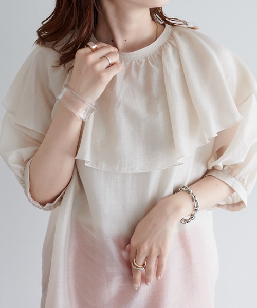 DISCOAT（ディスコート）の「【前後2WAY】衿フリルシアーブラウス（シャツ/ブラウス・レディース・ブラック/ミント/ホワイト系その他・FREE）」の14枚目の写真