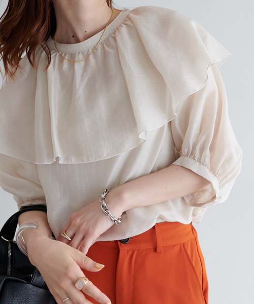 DISCOAT（ディスコート）の「【前後2WAY】衿フリルシアーブラウス（シャツ/ブラウス・レディース・ブラック/ミント/ホワイト系その他・FREE）」の9枚目の写真