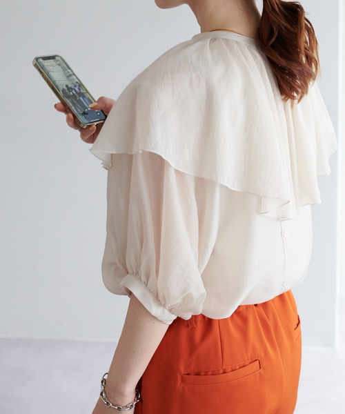 DISCOAT（ディスコート）の「【前後2WAY】衿フリルシアーブラウス（シャツ/ブラウス・レディース・ブラック/ミント/ホワイト系その他・FREE）」の12枚目の写真