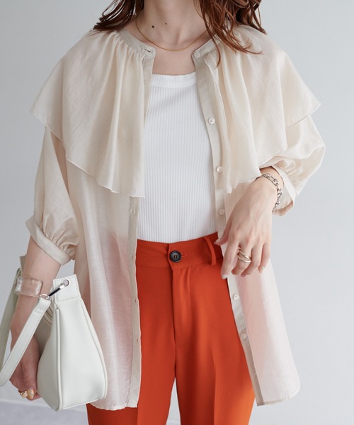 DISCOAT（ディスコート）の「【前後2WAY】衿フリルシアーブラウス（シャツ/ブラウス・レディース・ブラック/ミント/ホワイト系その他・FREE）」の18枚目の写真