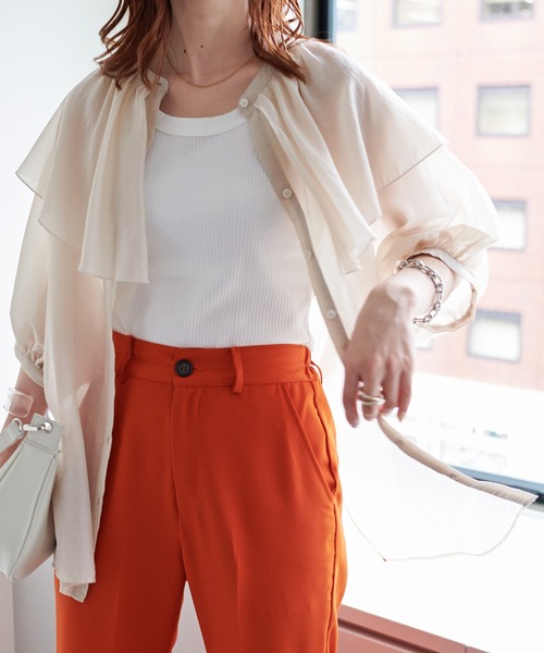 DISCOAT（ディスコート）の「【前後2WAY】衿フリルシアーブラウス（シャツ/ブラウス・レディース・ブラック/ミント/ホワイト系その他・FREE）」の20枚目の写真