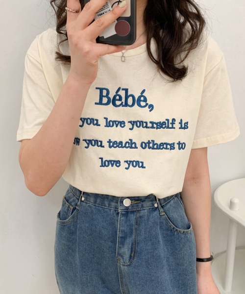 Diosfront(ディオスフロント)の「カラーロゴ刺繍カットソー(Tシャツ/カットソー・レディース・ピンク/ベージュ/ネイビー/ホワイト/ブラック・M/L)」の3枚目の写真