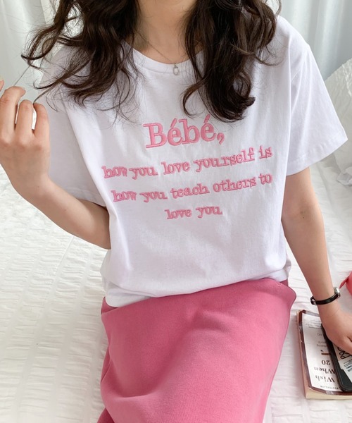 Diosfront(ディオスフロント)の「カラーロゴ刺繍カットソー(Tシャツ/カットソー・レディース・ピンク/ベージュ/ネイビー/ホワイト/ブラック・M/L)」の2枚目の写真