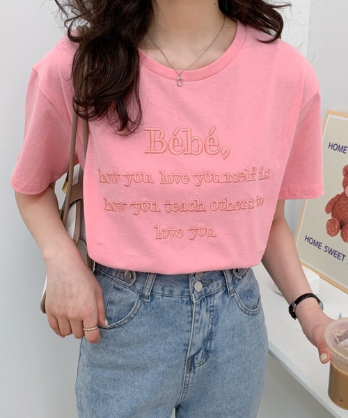 Diosfront(ディオスフロント)の「カラーロゴ刺繍カットソー(Tシャツ/カットソー・レディース・ピンク/ベージュ/ネイビー/ホワイト/ブラック・M/L)」の10枚目の写真