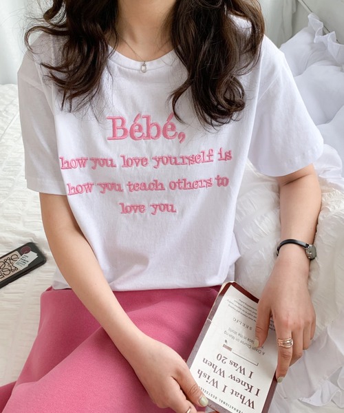 Diosfront(ディオスフロント)の「カラーロゴ刺繍カットソー(Tシャツ/カットソー・レディース・ピンク/ベージュ/ネイビー/ホワイト/ブラック・M/L)」の12枚目の写真