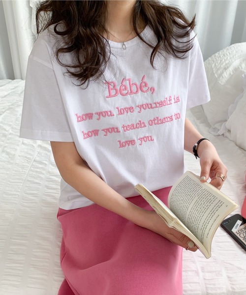 Diosfront(ディオスフロント)の「カラーロゴ刺繍カットソー(Tシャツ/カットソー・レディース・ピンク/ベージュ/ネイビー/ホワイト/ブラック・M/L)」の14枚目の写真