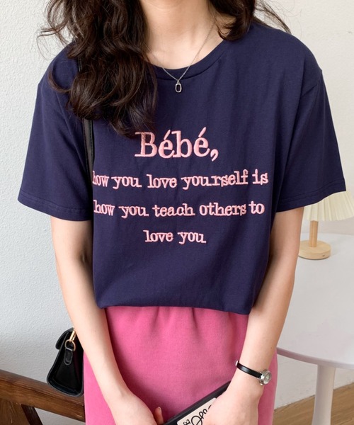 Diosfront(ディオスフロント)の「カラーロゴ刺繍カットソー(Tシャツ/カットソー・レディース・ピンク/ベージュ/ネイビー/ホワイト/ブラック・M/L)」の7枚目の写真