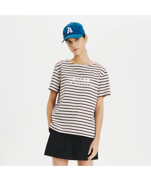 AIGLE(エーグル)の「吸水速乾 ボートネック ボーダー半袖Tシャツ(VOYAGE)(Tシャツ/カットソー・レディース・グレー/アイボリー・S/M/L)」の7枚目の写真