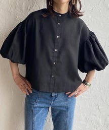 She's Closet | リネンタッチバンドカラーボリュームスリーブショート丈半袖シャツ(シャツ/ブラウス)