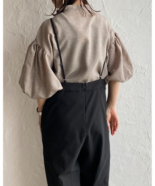 She's Closet（シーズクローゼット）の「リネンタッチバンドカラーボリュームスリーブショート丈半袖シャツ（シャツ/ブラウス・レディース・オフホワイト/ブラック/グレイッシュベージュ・FREE）」の12枚目の写真