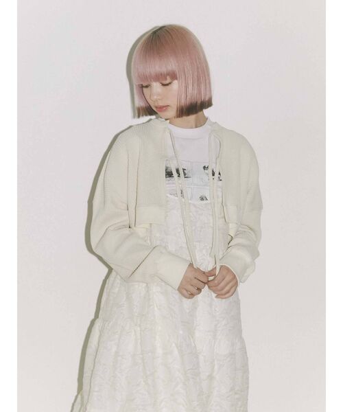 merry jenny（メリージェニー）の「ショートワッフルリボンカーディガン（カーディガン/ボレロ・レディース・ブラック/オフホワイト/アイボリー・FREE）」の2枚目の写真