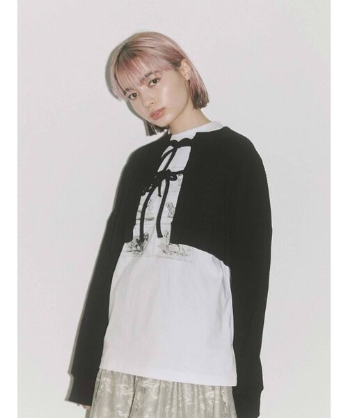 merry jenny（メリージェニー）の「ショートワッフルリボンカーディガン（カーディガン/ボレロ・レディース・ブラック/オフホワイト/アイボリー・FREE）」の3枚目の写真