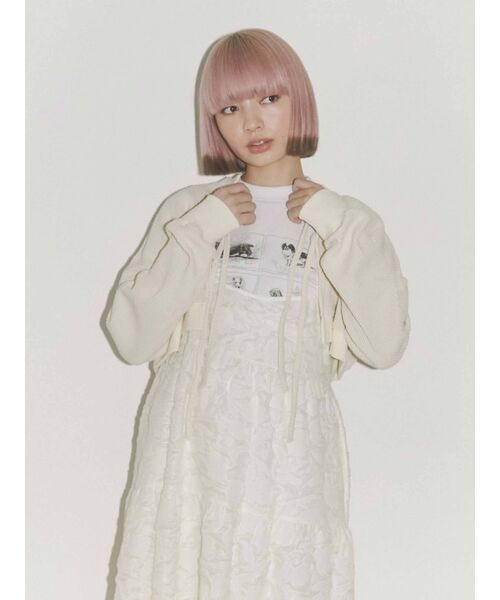 merry jenny（メリージェニー）の「ショートワッフルリボンカーディガン（カーディガン/ボレロ・レディース・ブラック/オフホワイト/アイボリー・FREE）」の19枚目の写真