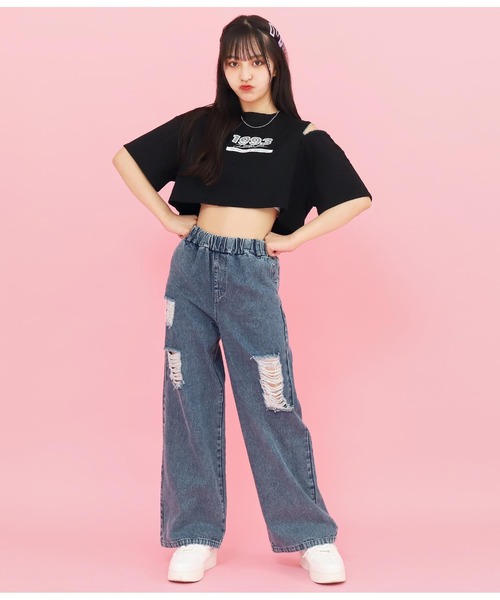 ANAP GiRL(アナップガール)の「クラッシュデニムイージーパンツ(デニムパンツ・キッズ・ライトブルー・S/XS/M)」の6枚目の写真